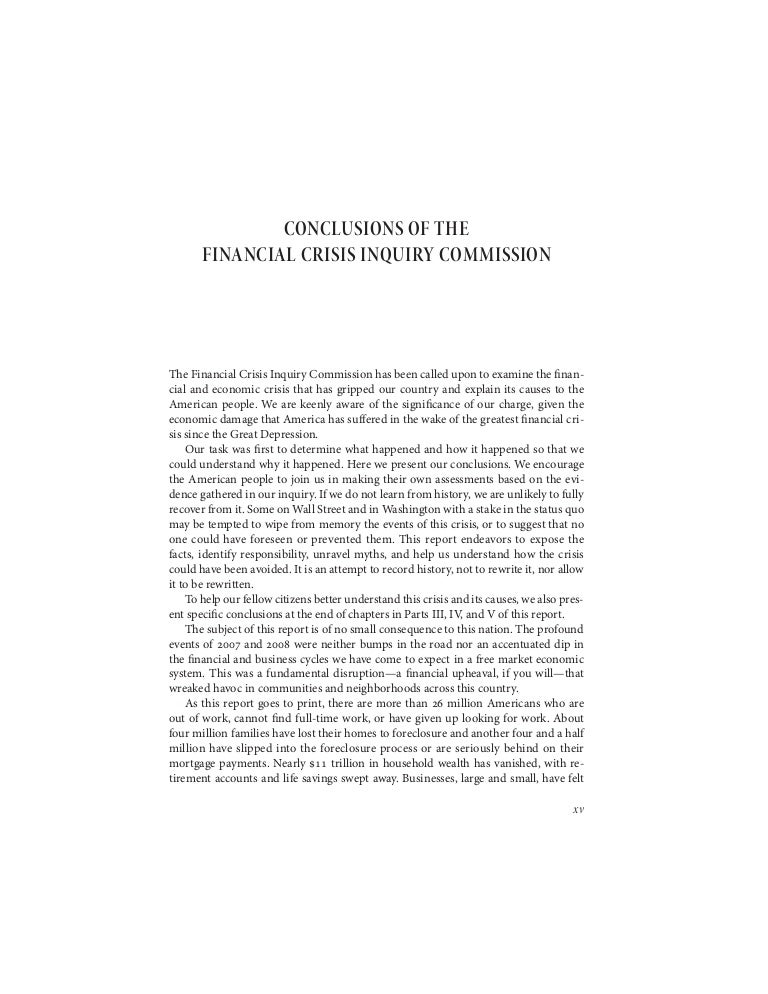 Conclusions of the Financial Crisis Inquiry Commission